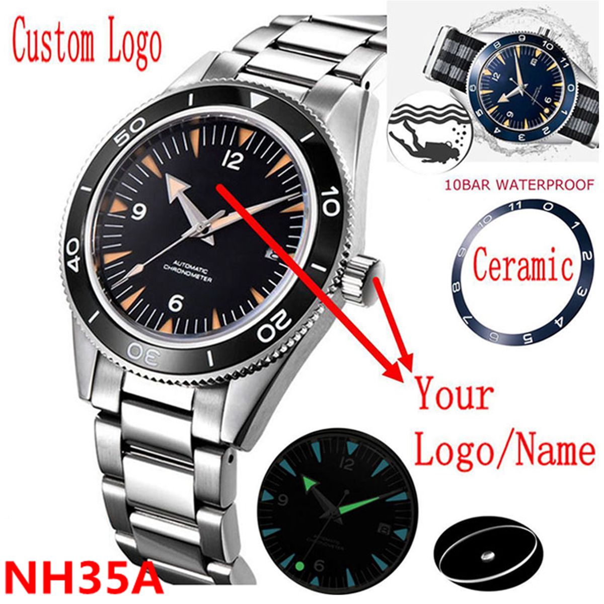 Watch Bezel Insert - Logo personalizzato NH35 Movimento Orologio 10