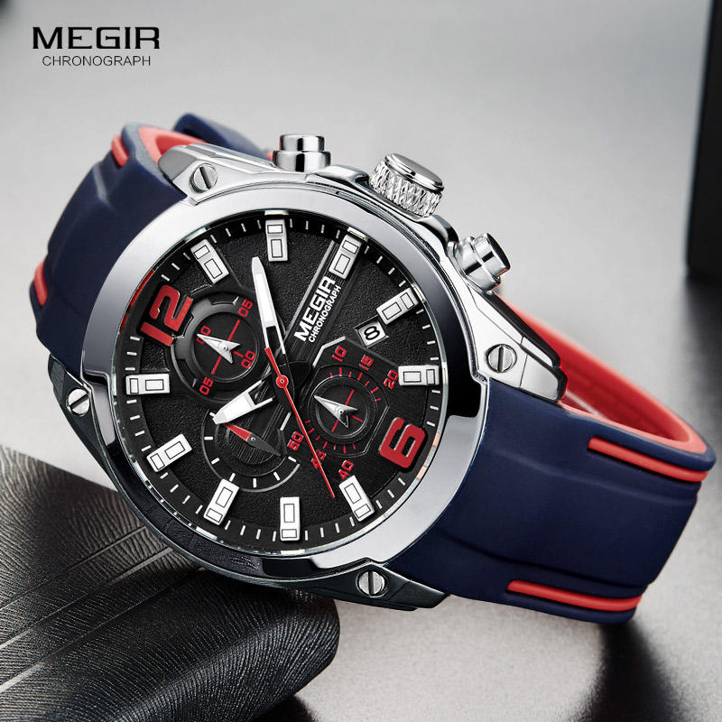 Silicone Sport Band - Orologio cronografo analogico al quarzo Megir