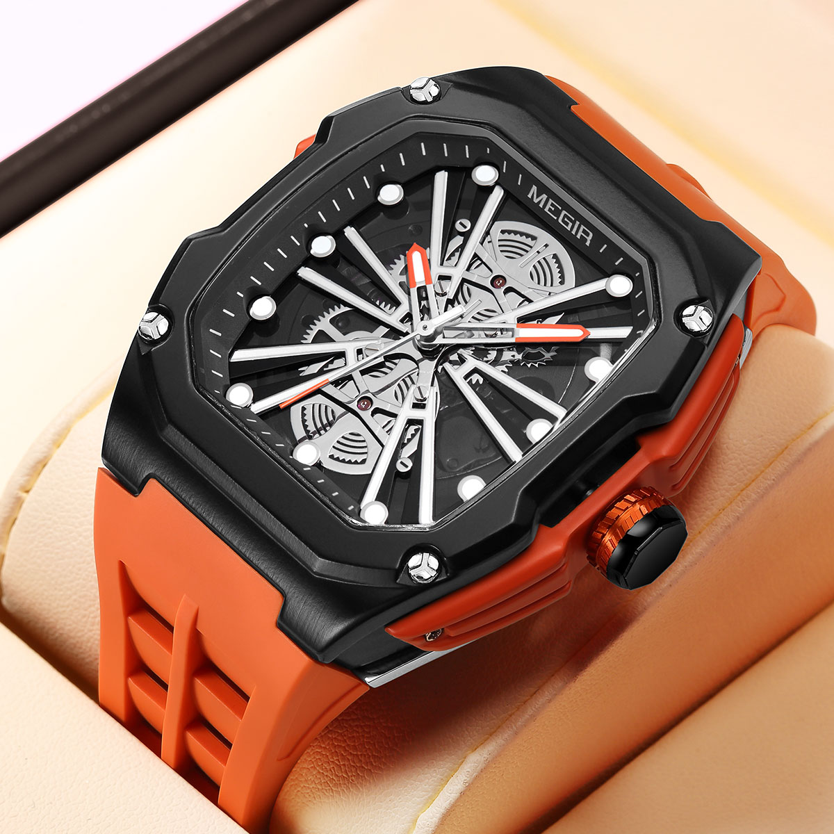 Silicone Sport Band - Orologio da uomo meccanico scheletrato di