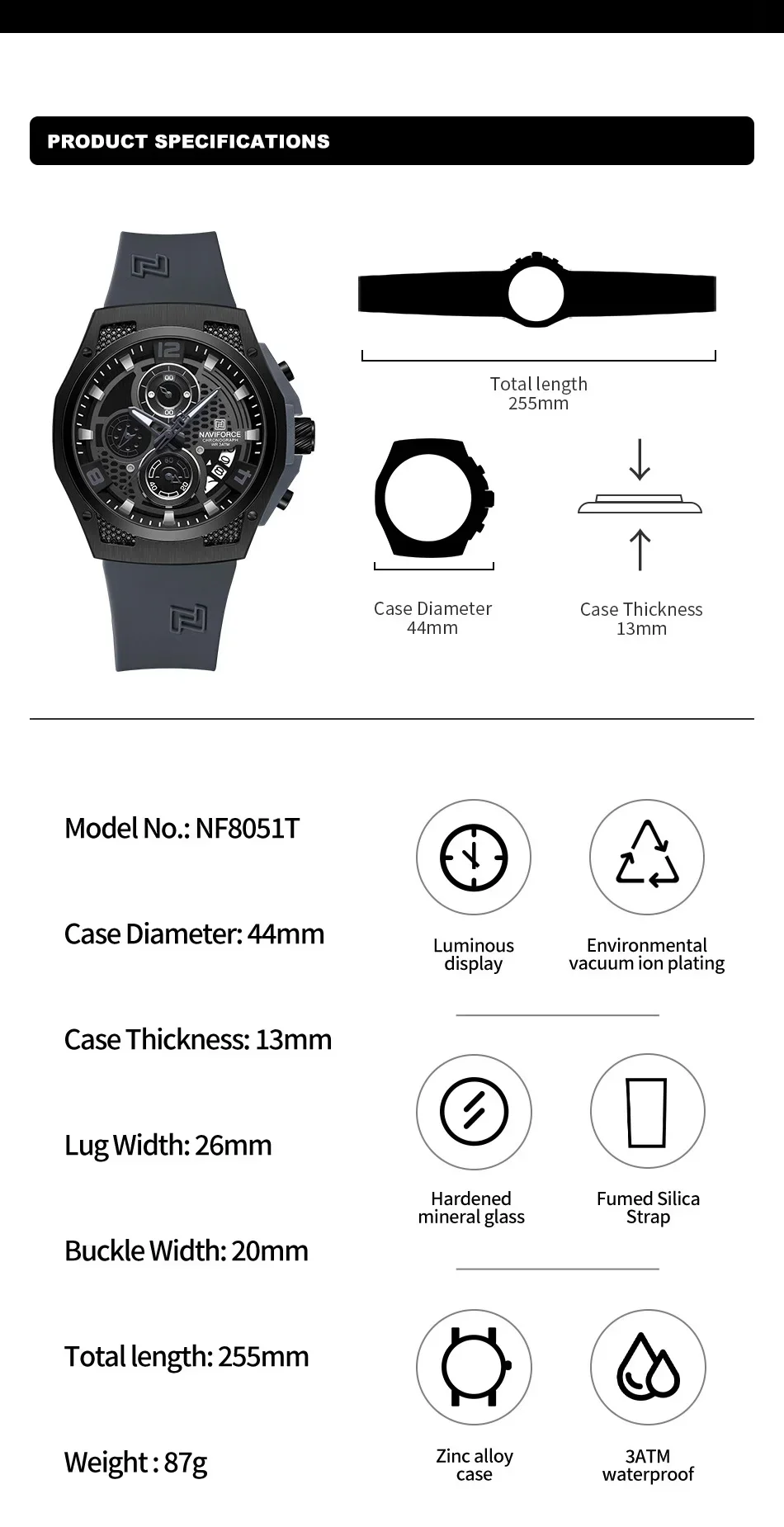 NAVIFORCE NF8051T Orologi da u - Silicone Sport Band recensione e prezzo